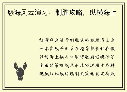 怒海风云演习：制胜攻略，纵横海上